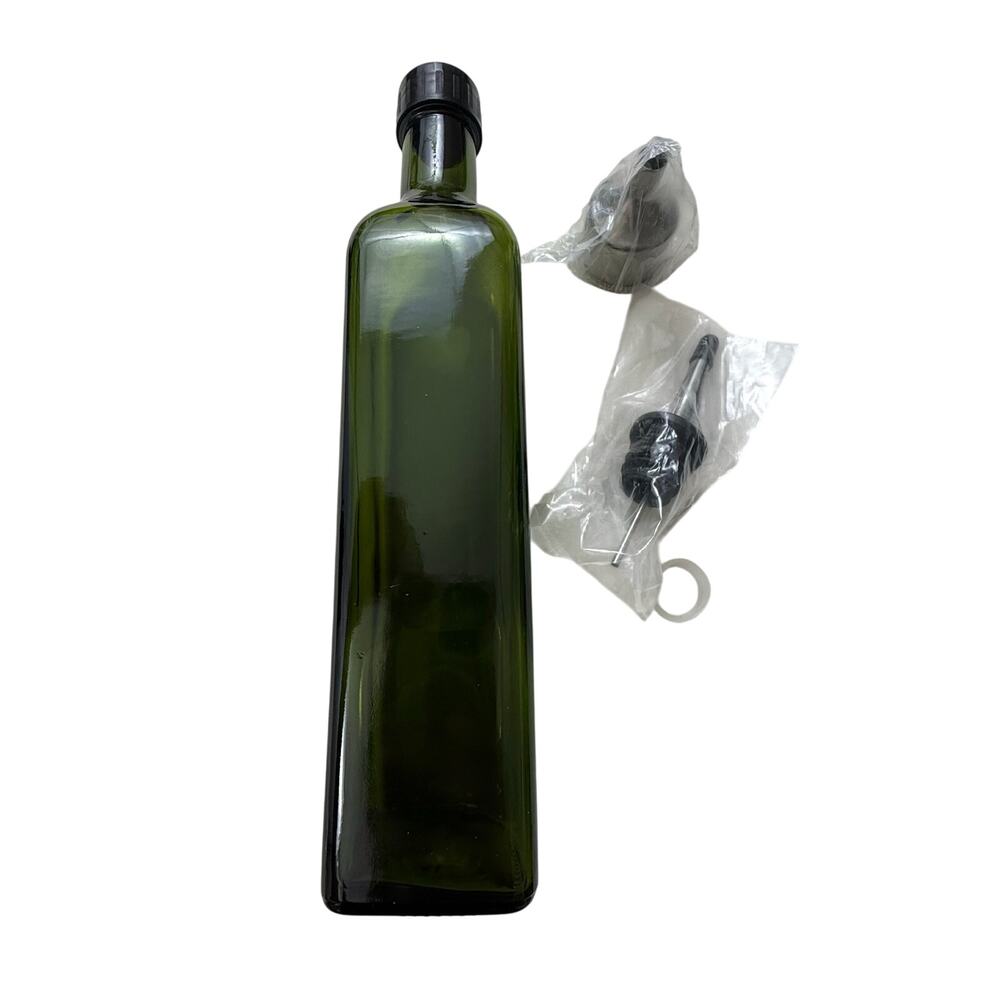 Kitchen Green Glass Cruet Oil or Vinegar Bottle 16 oz